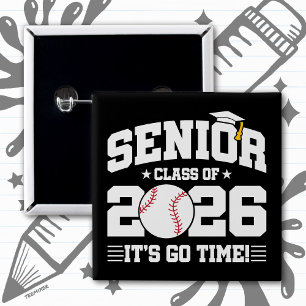 Chapa Cuadrada Clase superior de 2026 ¡Es hora de béisbol graduad
