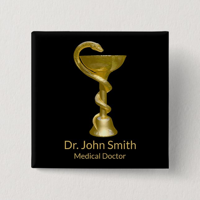 Chapa Cuadrada Clásico Snake Medical Bowl Hygieia Gold Caduceus (Anverso)