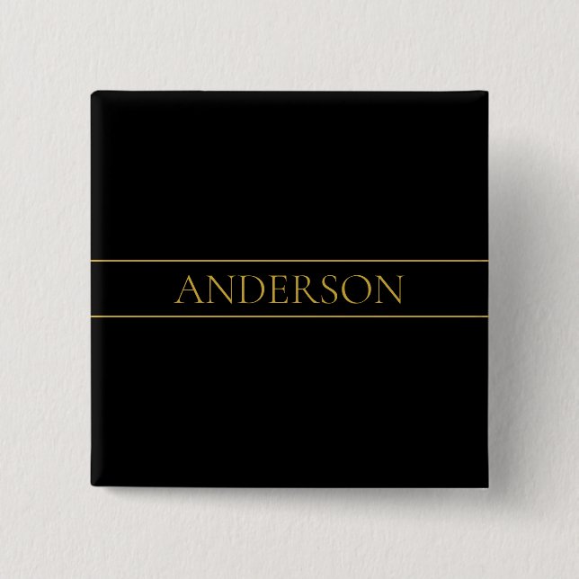 Chapa Cuadrada Clásico Texto y Líneas de Oro Personalizables (Anverso)