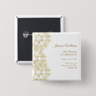 Chapa Cuadrada Classy Gold Damask 40 cumpleaños