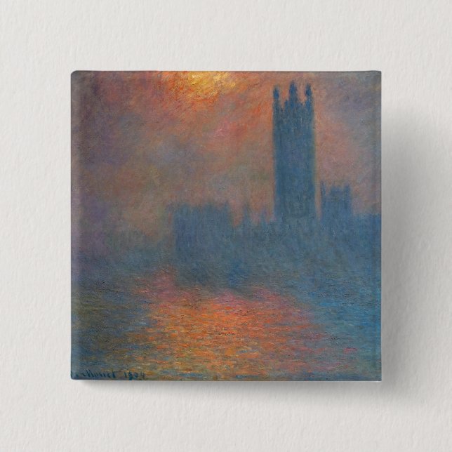 Chapa Cuadrada Claude Monet - Cámaras del Parlamento Londres (Anverso)