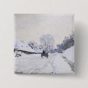 Chapa Cuadrada Claude Monet - Carro en el camino nevado en Honfle