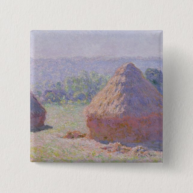 Chapa Cuadrada Claude Monet el | Grainstacks a finales del verano (Anverso)