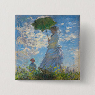 Chapa Cuadrada Claude Monet - El Paseo, Mujer con un Paraguas