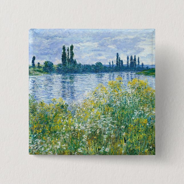 Chapa Cuadrada Claude Monet - Flores en los bancos (Anverso)