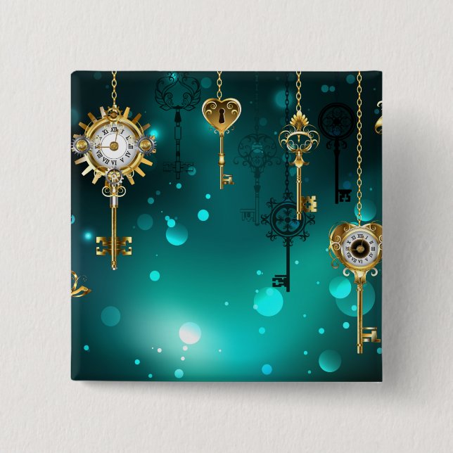 Chapa Cuadrada Claves de esqueleto antiguas sobre fondo verde (Anverso)