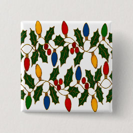 Chapa Cuadrada Cloisonne Art Christmas Lights and Holly