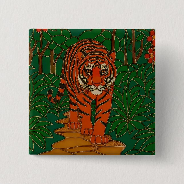 Chapa Cuadrada Cloisonne Art Tiger on the Jungle Path (Anverso)