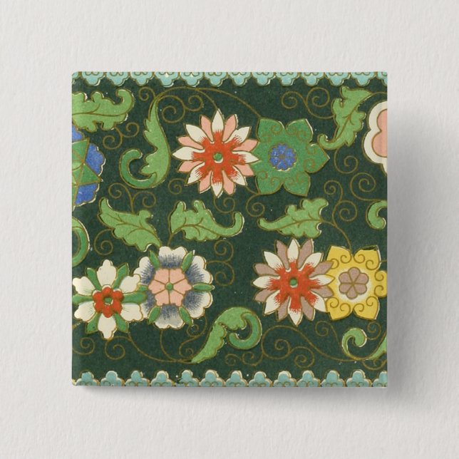 Chapa Cuadrada Cloisonne China Patter Asia Oriental (Anverso)