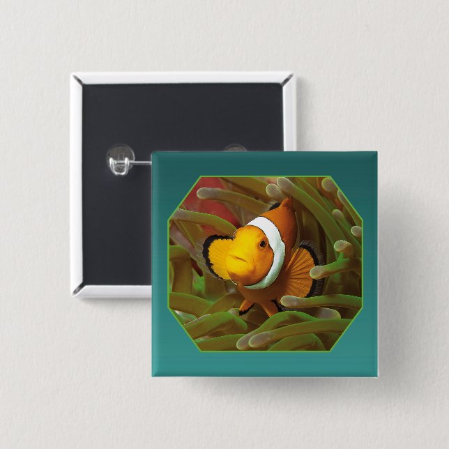 Chapa Cuadrada Clownfish in green anemone. Photographic Design |  (Anverso y reverso)