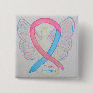 Chapa Cuadrada Clubfoot Awareness Angel Ribbon Custom Button Pins