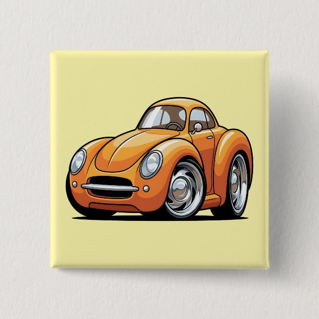Chapa Cuadrada Coche de Dibujos Clásicos Naranja (Anverso)