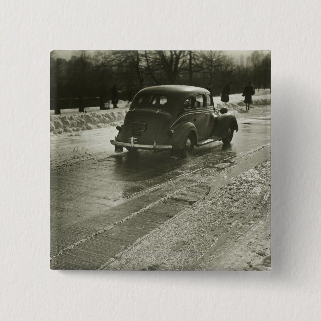 Chapa Cuadrada Coche en el camino (Anverso)