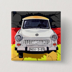Chapa Cuadrada Coche trabante y bandera alemana, muro de Berlín