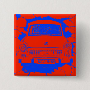 Chapa Cuadrada Coche trabante y muro de Berlín rojo/azul