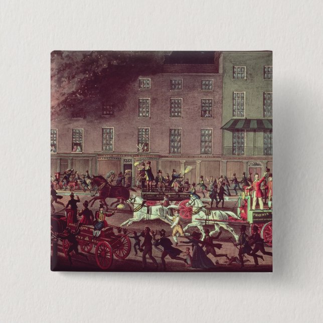 Chapa Cuadrada Coches de bomberos de Londres, grabados por R.G. (Anverso)