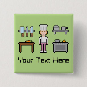 Chapa Cuadrada Cocinero de encargo de la hembra del pixel