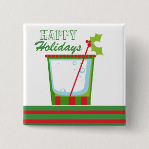 Chapa Cuadrada Cóctel del acebo del navidad buenas fiestas