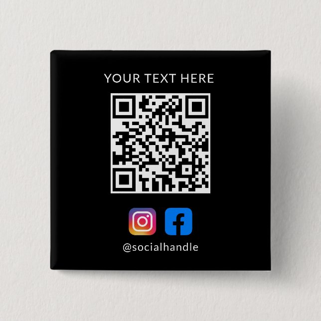 Chapa Cuadrada Código QR con iconos de medios sociales Personaliz (Anverso)