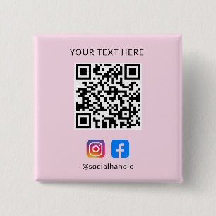 Chapa Cuadrada Código QR con iconos de medios sociales rosa Perso
