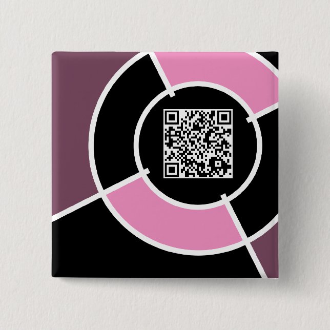 Chapa Cuadrada código QR de bullseye rosa (Anverso)