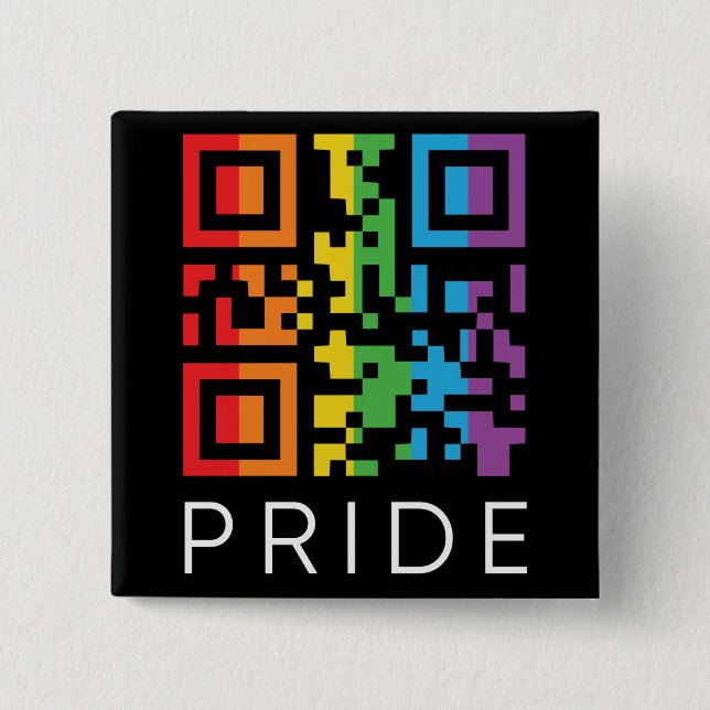 Chapa Cuadrada Código QR del Arcoiris Orgullo LGBTQIA+ (Anverso)