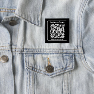 Chapa Cuadrada Código QR editable negro y blanco estilo retro mod