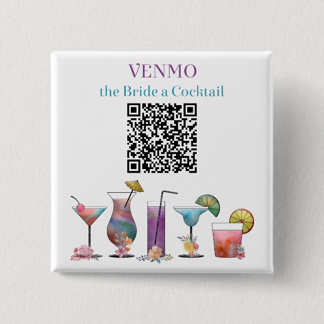 Chapa Cuadrada Código QR personalizado VENMO la novia un cóctel (Anverso)