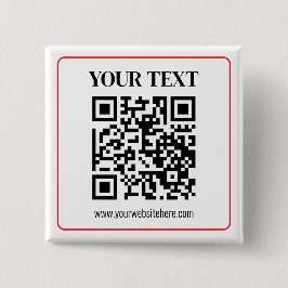 Chapa Cuadrada Código QR simple en blanco y negro con borde rojo