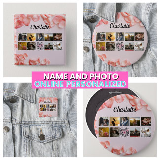 Chapa Cuadrada Colaje de Fotos con Letra Floral Mejor Mamá del Mu