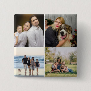 Chapa Cuadrada Colaje personalizado de 4 fotos familiares