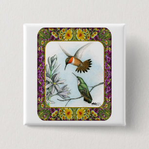 Chapa Cuadrada Colibríes y Flores #2