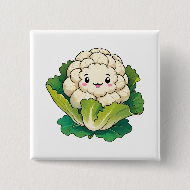 Chapa Cuadrada Coliflor Kawaii (Anverso)