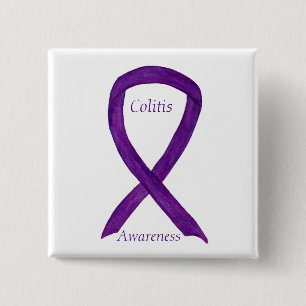 Chapa Cuadrada Colitis Awareness Purple Ribbon Personalizado Pin