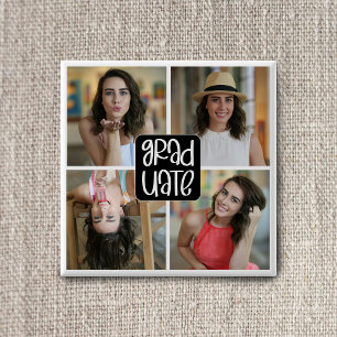 Chapa Cuadrada Collage de fotos de graduación moderno 4 personali