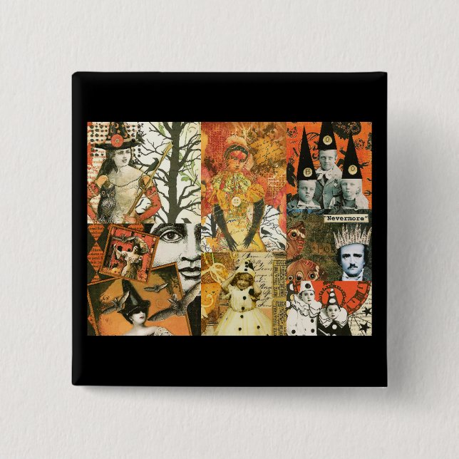 Chapa Cuadrada Collage de Halloween (Anverso)