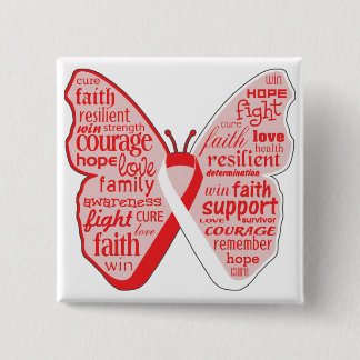 Chapa Cuadrada Collage de palabras en mariposa de cáncer oral