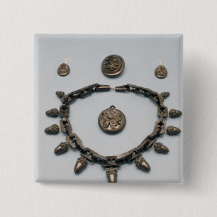Chapa Cuadrada Collar, pendientes, broche y colgante, c.1870