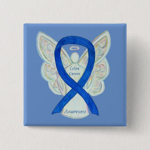 Chapa Cuadrada Colon Cancer Angel Blue Awareness Ribbon Art Pin