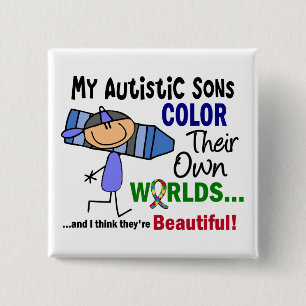 Chapa Cuadrada COLOR del autismo SUS PROPIOS hijos de los MUNDOS