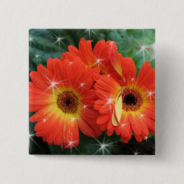 Chapa Cuadrada color naranja gerbera daisy con estrellas