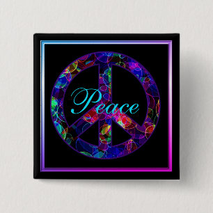 Chapa Cuadrada Colorful Peace Sign Button