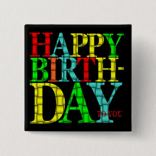 Chapa Cuadrada Colorido Happy Birday Text con fondo negro