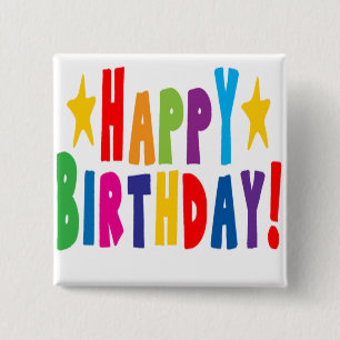 Chapa Cuadrada Colorido texto de cumpleaños feliz