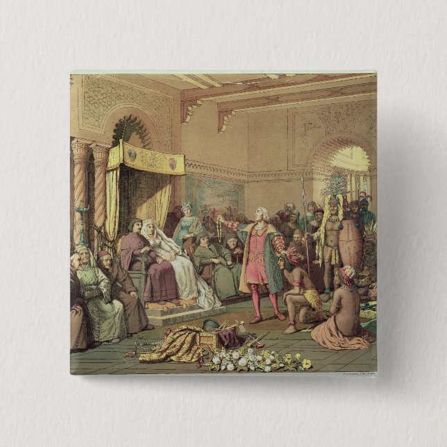 Chapa Cuadrada Columbus en la corte real de España en Barcelona (Anverso)