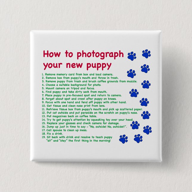 Chapa Cuadrada Cómo fotografiar a tu nuevo cachorro (Anverso)
