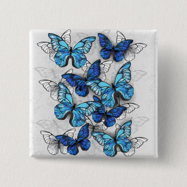 Chapa Cuadrada Composición de mariposas blancas y azules (Anverso)