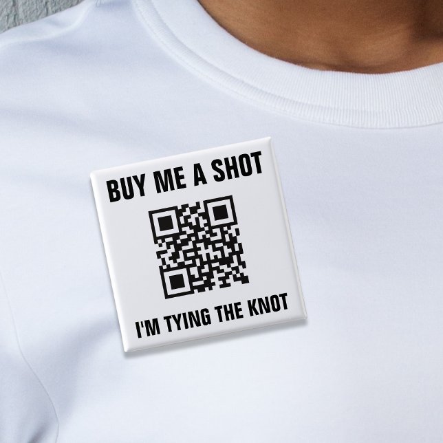Chapa Cuadrada Cómprame un Disparo Código QR Novia Despedida de S (Buy Me a Shot QR Code Bride Bachelorette Party Button)