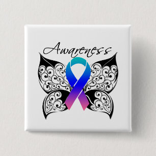 Chapa Cuadrada Conciencia de la mariposa del tatuaje - cáncer de