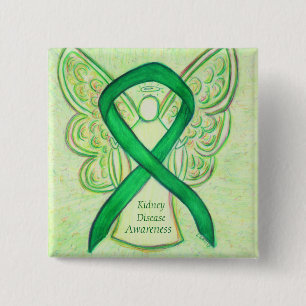 Chapa Cuadrada Conciencia sobre la enfermedad renal Angel Ribbon 